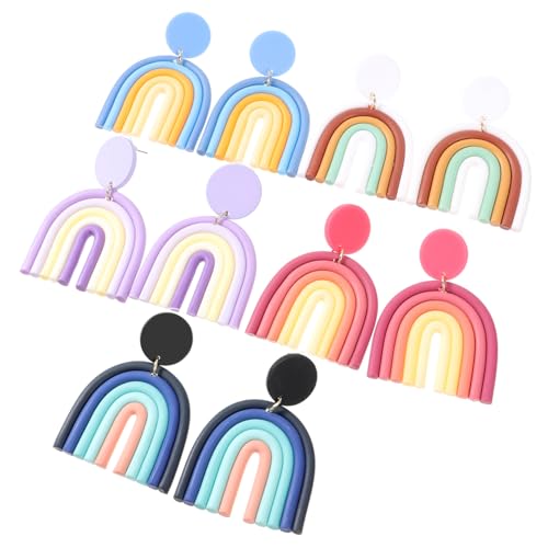 FRCOLOR 5 Paar Bunte Regenbogen Tropfenohrringe für Damen Keramik Ohrstecker Asymmetrischer Ohrschmuck für Mädchen Pflegeleicht für Casual Looks von FRCOLOR