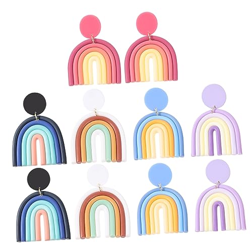 FRCOLOR Bunte Regenbogen Ohrstecker für Damen 5 Paar Keramik Ohrringe Tropfenförmig Angenehm zu Tragen Vielseitig für Partys und Anlässe von FRCOLOR