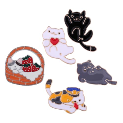 5 Stück Teiliges Cartoon Tier Broschen Anstecker mit Niedlichem Katzen Design für Rucksack Jacken Mützen Accessoires Perfektes von FRCOLOR