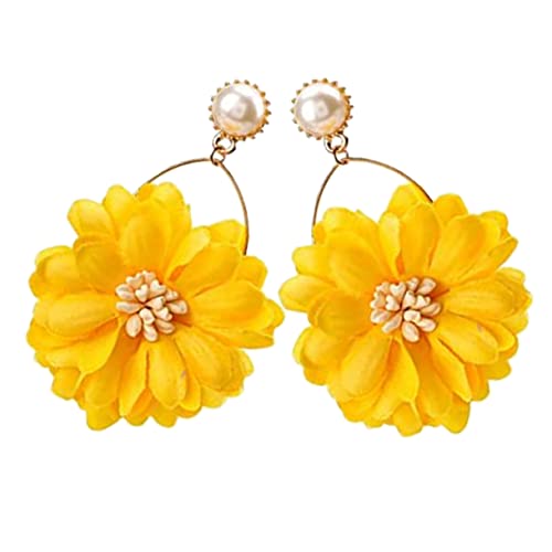 FRCOLOR 1 Paar Blumenohrringe für Damen Stoffblumen Ohrhänger mit Perlen Statement Ohrringe für Einzigartiges Design für Besonderen von FRCOLOR