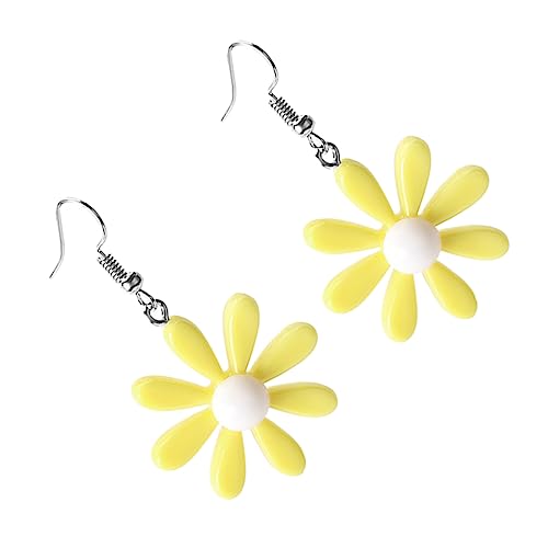 FRCOLOR 1 Paar Bonbonfarbene Ohrringe Kleine Trendige Creolen Für Frauen Baumelnde Süße Gänseblümchen Zierliche Ohrhänger Ohrschmuck Damenohrringe Mädchenohrringe Harz Gelb von FRCOLOR