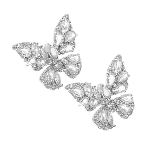 FRCOLOR 1 Paar Butterfly Clip Ohrringe mit Rhinestones Silberne Ohrmuschel Ohrringe für Damen nicht Pierced Leicht und Vielseitig für von FRCOLOR