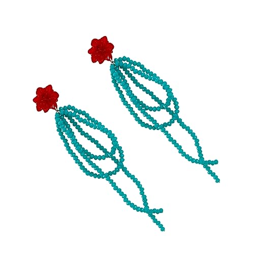 FRCOLOR 1 Paar Edelstein Blumenohrringe mit Langen Quasten für Damen Leichte Kreative Tropfenohrringe für Frauen zu Weihnachten Valentinstag oder Passend zu Verschiedenen Outfits von FRCOLOR