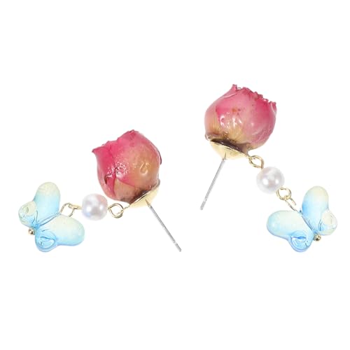 FRCOLOR Hängende Ohrringe Mit Blumenmuster Schmetterlingsflügel-design Rosenblüten-details Für Damen Passend Für Hochzeiten Jahrestage Und Besondere Anlässe von FRCOLOR