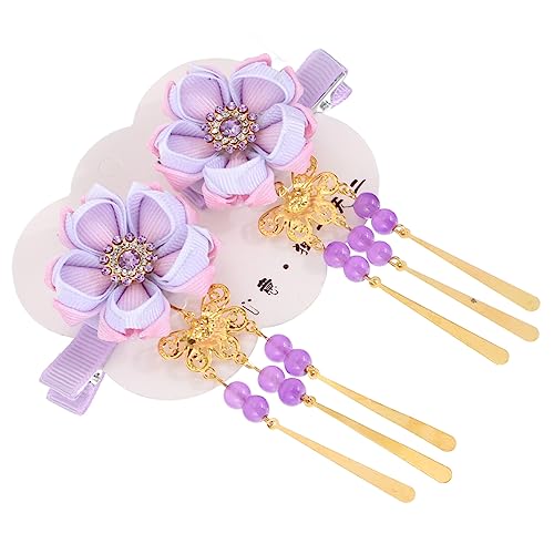 FRCOLOR 1 Paar Haarnadel Haarspangen Mit Kanzashi-blumen Japanische Kimono-blumen-haarspangen Haarspange Mit Strassquaste Geisha Kirschblüte Kristall Kind Bettwäsche Aus Baumwolle Violett von FRCOLOR