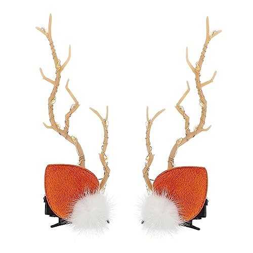 FRCOLOR 1 Paar Haarspange in Weihnachtlichem Glanz Weihnachtshaarspange Für Frauen Haarspangen Aus Hirschhorn Haarspangen Für Weihnachtsfeiern Rentierhaarband Hörner Geweih Harz von FRCOLOR