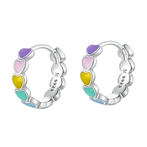 FRCOLOR Herz Ohrringe Damen S925 Silber Regenbogenfarbene Ohrstecker Ohranhänger für Partys und Hochzeiten Modischer Ohrschmuck für Frauen Ohrringe von FRCOLOR