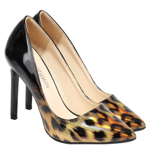 FRCOLOR 1 Paar High Heels mit Leopardenmuster Sandalen mit Absatz Schuhe mit dünnen Absätzen Frauen pumpt berufliche Absätze Mode Slip-on-Heels ultrahohe Absätze Innen: Pu Golden von FRCOLOR