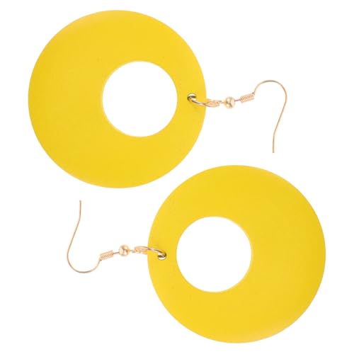 FRCOLOR 1 Paar Holz Ohrringe Kreisohrringe Tränenohrringe Partyschmuck runder Tropfen-Anhänger Retro-Reifen baumeln leichter baumeln Retro Tropfenohrringe Dangle -Ohrringe Gelb von FRCOLOR