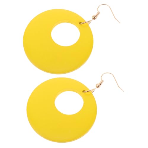 FRCOLOR 1 Paar Holz Ohrringe Runder Baumeln Runder Tropfen-anhänger Baumelnder Tropfen Creolen Damen Retro-ohrring Ohrringe Leicht Geometrisch Creolen Groß Retro-reifen Baumeln Yellow von FRCOLOR
