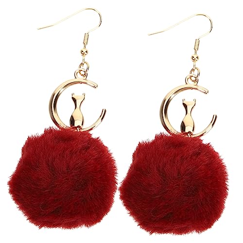 FRCOLOR Katzenohrringe Damen Baumelnde Plüschkugel-ohrringe Mond-ohrschmuck Für Geburtstag Festival Hochzeit von FRCOLOR