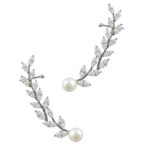 FRCOLOR 1 Paar Ohrringe Blattform Sterling Ohrstecker mit Zirkonia Hypoallergen für Damen für Besondere Anlässe Schimmernd von FRCOLOR