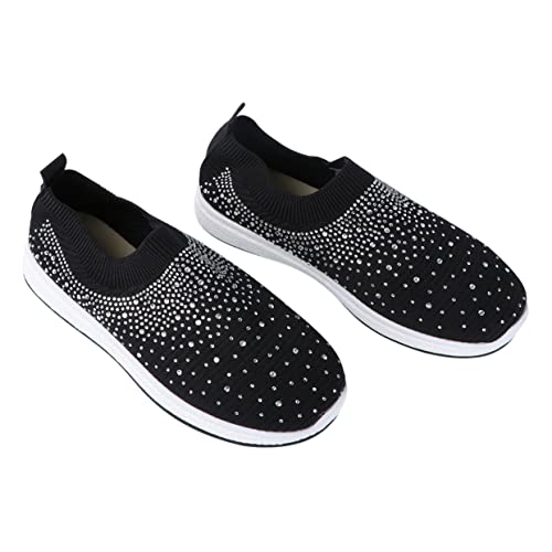 FRCOLOR 1 Paar Sport-Sneaker barfuß Damen Lauflernschuhe auf Turnschuhen Wanderschuhe Mesh-Laufschuhe weibliche Strass-Turnschuhe atmungsaktive Turnschuhe Schwarz von FRCOLOR
