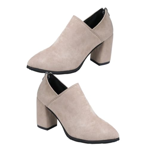 FRCOLOR 1 Paar Winterschuhe Heeled Booties für Frauen Knöchel Punkt Weiß warme Stiefeletten spitze Material Schuhfutter: PU-Futter (Einzelfutter) Beige von FRCOLOR