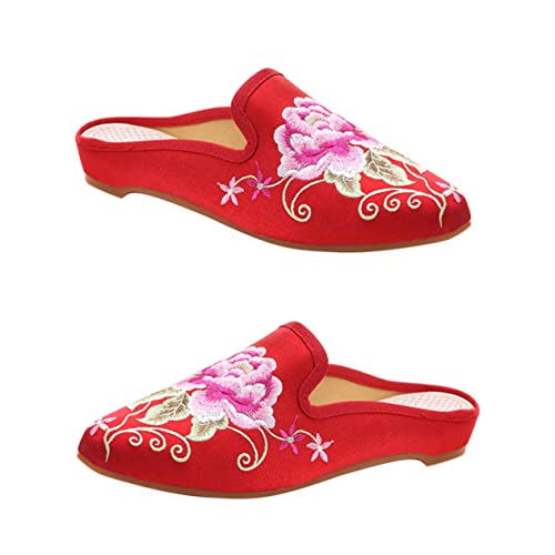 FRCOLOR 1 Paar bestickte Pantoffeln mit Zehenpartie elegant Gemütliche Hausschuhe Brautjungfer Kleid house slippers women damenschuhe Bodenschuhe bestickte Hausschuhe rot von FRCOLOR