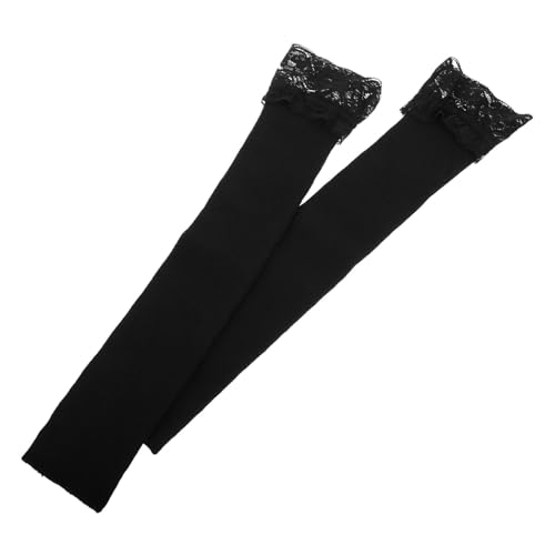 FRCOLOR 1 Paar fingerlose Handschuhe aus schwarzer Spitze Armlehnen schwarze armstulpen Schwarze Damen Armwärmer Fingerlose lange Spitzenhandschuhe schwarz Armstulpen damen Polyester Black von FRCOLOR
