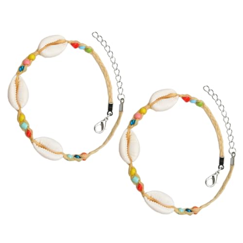 FRCOLOR 2stücke Fußkette Mit Perlen Und Muscheln Gestricktes Armband Für Damen Modeschmuck Für Alltag Und Strandparty von FRCOLOR