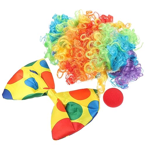 FRCOLOR Clown Kostüm Satz mit Perücke Clown Nase und Fliege Kostüm Zubehör für Erwachsene Cosplay Requisiten für Partys Halloween von FRCOLOR
