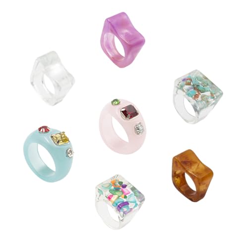 FRCOLOR 7stücke Vintage Harzring Breiter Finger Ring in Bonbonfarbe Kreativer Schmuck Für Frauen Harzschmuck Ornament Für Festivalpartys Und Alltagskleidung von FRCOLOR