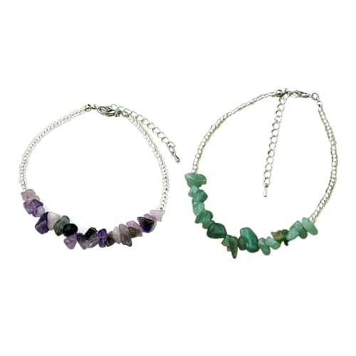 FRCOLOR 1 Satz Fußkettchen Damen Naturstein Fußkette Mit Anhänger Verstellbare Fußschmuck Für Frauen Für Strand Oder Besondere Anlässe 2 Stück von FRCOLOR
