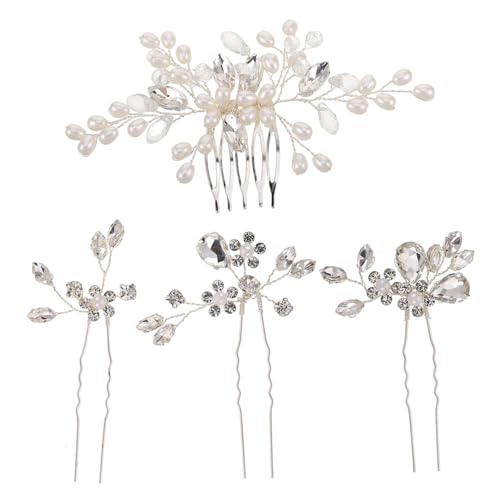 FRCOLOR 1 Satz Haarnadelkamm-Set haarnadeln Haarkamm Stilvoller Haarschmuck Luxuriöser Haarschmuck Brautjungfer Haarspangen Hochzeitshaarschmuck für Bräute Strasssteine Weiß von FRCOLOR