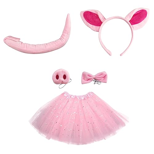 FRCOLOR 1 Satz Halloween-cosplay Party-cosplay-requisiten Schweineohren-stirnband Zum Verkleiden Schweineohren Kostüm Halloween-tierkostüm -kostüm-tutu-set Rosa Stoff Gaze-rock von FRCOLOR