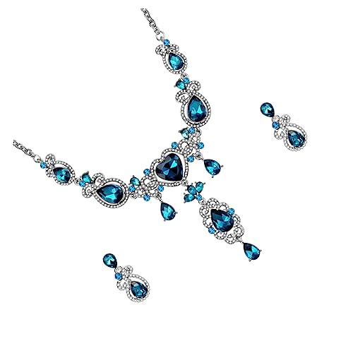 1 Satz Luxuriöses Schmuckset für Frauen Blaues Halskette Ohrringe Set Clavicle Design für Besondere Anlässe Wie Geburtstage Valentinstag Hochzeiten von FRCOLOR