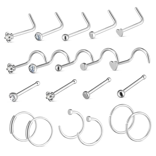 FRCOLOR 1 Satz Nasenpiercing Teiliges Silberfarbenes Schmuckset Chirurgischem Vielseitige Nasenstecker Nasenringe für Damen Sicherer Bequemer Sitz Langlebig von FRCOLOR
