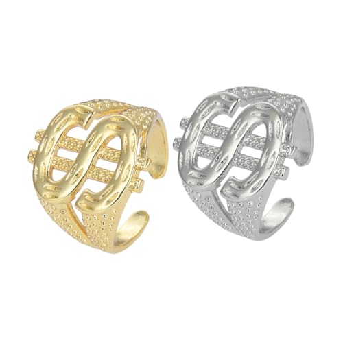 FRCOLOR 2stücke Offener Herrenring Aus Hochwertigem Material Verstellbar Und Angenehm Zu Tragen Schickes Party- Für Männer Ringschmuck von FRCOLOR