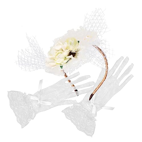 FRCOLOR Fascinator Hut Für Frauen Hochzeit Mit Spitze Handschuhe Brautkostüm Bankett Und Teeparty Accessoires Für Formelle Anlässe von FRCOLOR