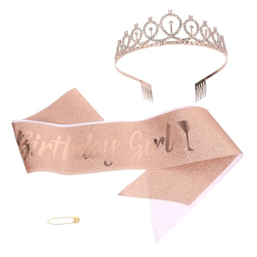 FRCOLOR 1 Satz Partydekoration haarreif geburtstag geburtstagsset Geburtstagsfeier Accessoires schultergurt Roségold Gürtel Zubehör Stirnband Braut Krone elastischer Stoff von FRCOLOR