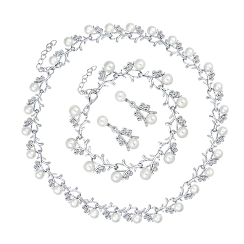 FRCOLOR 1 Satz Perlen Schmuck Set für Teiliges Set mit Halskette Armband Ohrringen Dangler Zirkonia Elegantes Design für Hochzeiten Besondere Anlässe von FRCOLOR