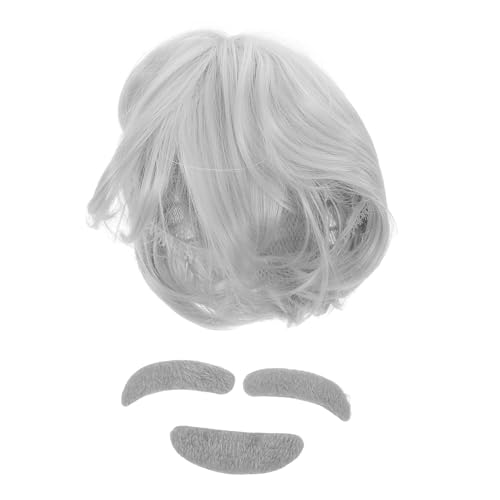 FRCOLOR Perücke Für Ältere Männer Professor-kostüm-requisite Weiße Perücke Für Cosplay Alter-mann-kostüm-accessoire Party-perücke Für Erwachsene Augenbrauenperücke Für von FRCOLOR