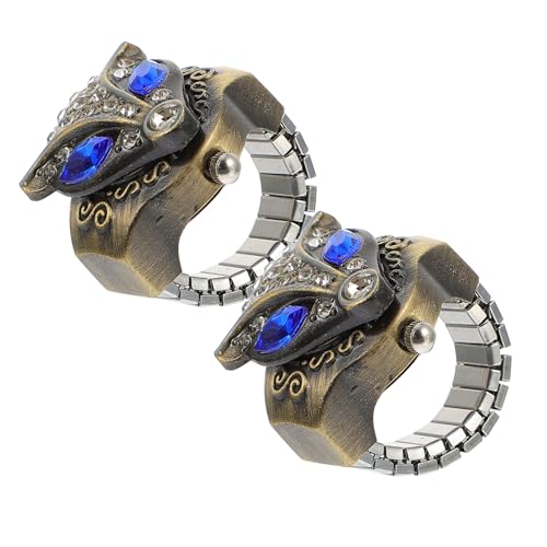 FRCOLOR 2 Stück Retro Fingeruhr mit Flip Open Cover Punk Ringuhr Elastische Damen Fingeruhr für Männer und Frauen Schmuckaccessoires von FRCOLOR