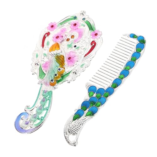 FRCOLOR Kosmetikspiegel Mit Griff Und Kamm Tragbarer Schminkspiegel Für Damen Für Reise Und Outdoor Metallspiegel Für Make-up Und Lippenstift-kontrolle von FRCOLOR