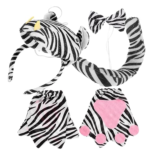 FRCOLOR 1 Satz Stirnbänder Halloweenkostüm Zebraschwänze Zebra-accessoires Für Damen Zebraschwanz Und Ohren Zebraohren Und -schwanz Für Frauen Stoff Fräulein Handschuhe Stirnband von FRCOLOR