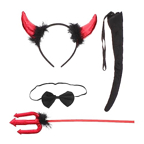 FRCOLOR 1 Satz Stirnband Aus Teufelshorn Cosplay Halloween-teufelsschwanz Halloween-vampir-kostüm Halloween- Zubehör Halloween-requisiten Drachen Engelskostüm Party-patch Rot Stoff von FRCOLOR