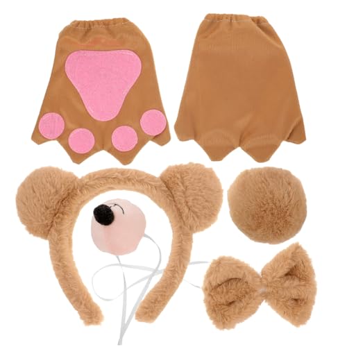 FRCOLOR 1 Satz Stirnbandanzug Tragen Zubehör Ohr Bär Plüsch Bär Für Bärenschwanzkostüm Falsche Nase Party-kostüm-requisite Party Gefälligkeiten Khaki Stoff von FRCOLOR