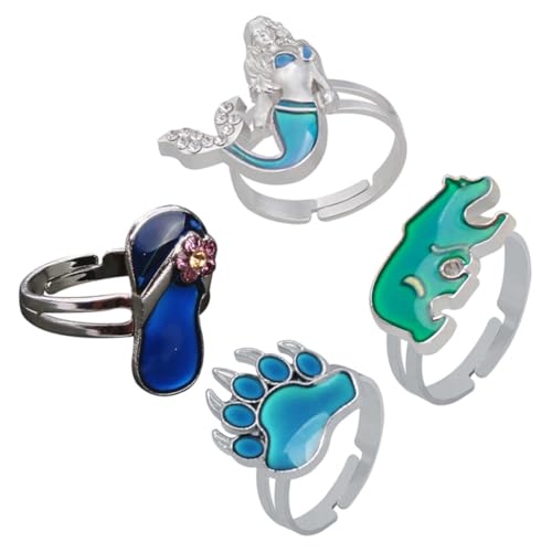 FRCOLOR 1 Satz Teiliges Farbwechselnde Mood Ringe Für Damen Herren Verstellbare Finger Ringe Legierung Einzigartiger Stimmungsring Für Partys Hochzeiten 4 Stück von FRCOLOR