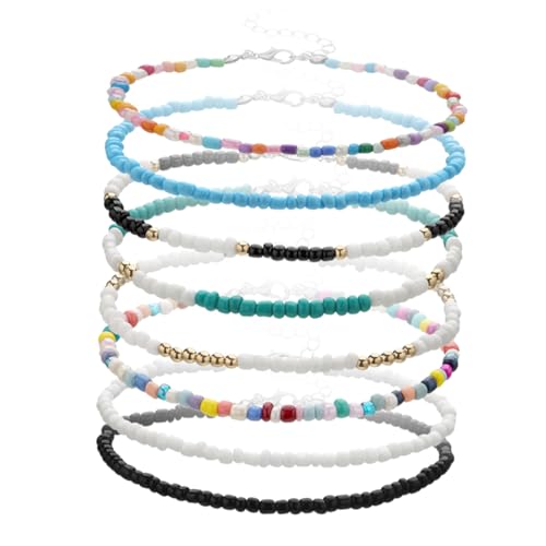 FRCOLOR 8 Stücke Bunte Fußkette mit Perlen Einstellbare Ankle Bead Ketten für Mädchen Sommer Fußschmuck Handgemachte Knöchelketten Minimalistischer Stil von FRCOLOR