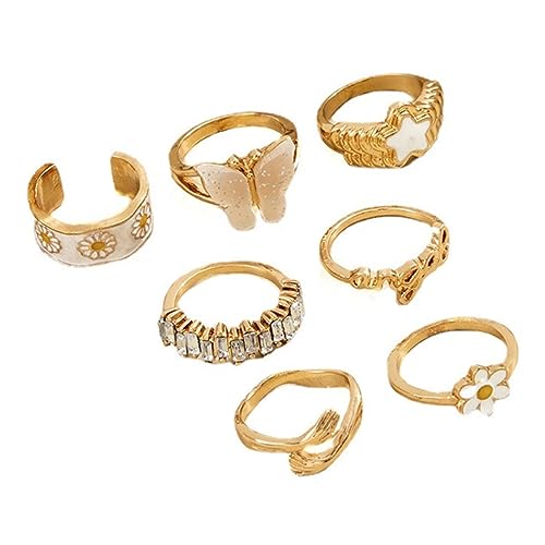 FRCOLOR 1 Satz Teiliges Offener Finger Ringe Für Damen Blüten Ringe Im Stilvollen Design Schmuck Für Teenager Frauen Langlebig Farbecht 7 Stück von FRCOLOR