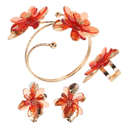FRCOLOR Tropfenöl-blumenohrringe Mit Blumenarmreif Für Frauen Geburtstagsgeschenk Hochzeits Und Abschlussballschmuck Origineller Schmuck Kreative Ohrringe Blumenring Leichte Tragbarkeit von FRCOLOR