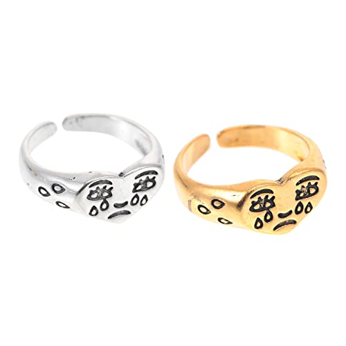 FRCOLOR 1 Satz Teiliges Verstellbare Ringe Mit Weinendem Gesichtsmuster Retro Finger Ringe Für Frauen 2 Stück von FRCOLOR