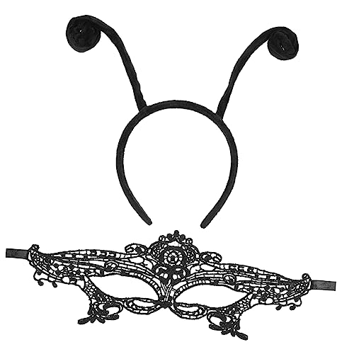 FRCOLOR 1 Set Schwarz Antenne Stirnband Spitze Maske Königin Kopfstück Halloween Kostüme Zubehör von FRCOLOR