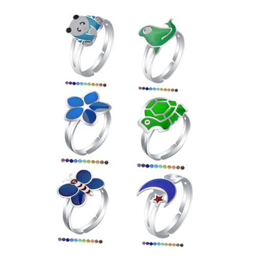 FRCOLOR 1 Satz Thermochromatische Finger Ringe Für Farbwechselnde Tiermuster Schmuckstücke Für Jungen Kreatives Für Besondere Anlässe Größenverstellbar Stylisch 6 Stück von FRCOLOR