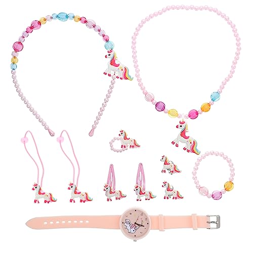 FRCOLOR Einhorn Schmuckset für Mädchen Armband Halskette Haarschmuck und Uhr Bunt Kreativ Leicht und Einfach zu Tragen für Kindergeburtstag und von FRCOLOR
