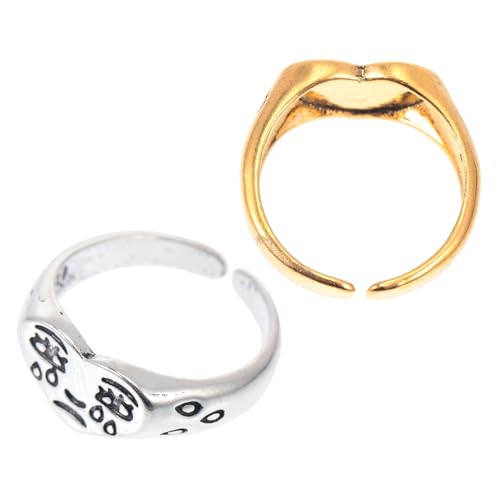 FRCOLOR 1 Satz Verstellbare Ringe Mit Weinen Gesicht Muster Finger Ringe Für Damen Delicate Design Für Partys Besondere Anlässe 2 Stück von FRCOLOR