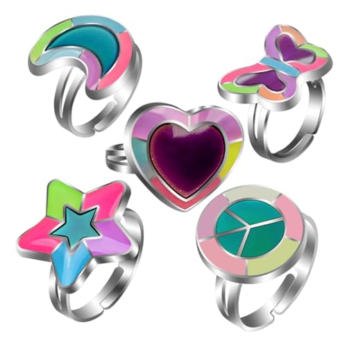 FRCOLOR 1 Satz Verstellbare Teilige Farbwechsel Finger Ringe Stimmungsringe Für Damen Herren Für Partys Hochzeiten Besondere Anlässe 5 Stück von FRCOLOR