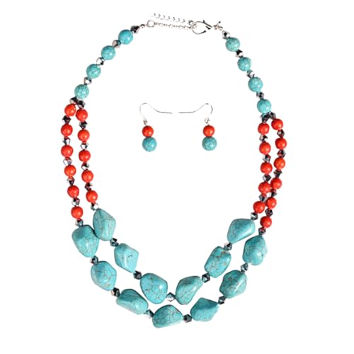 FRCOLOR 1 Satz Vintage Mehrschichtige Halskette Ohrringe mit Retro für Damen Ethnischer Schmuck für Halsreif Ohrringe von FRCOLOR