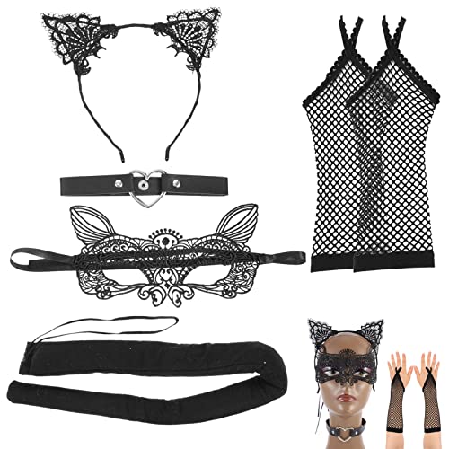 FRCOLOR Halloween-Dekorationen 1 Set Dancing Party Stirnband Chokerhandschuhe Maske Schwanz weibliche Katzen- Cosplay- Requisiten Halsband-Halskette von FRCOLOR